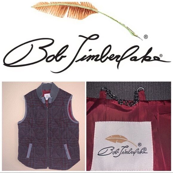 Large Bob Timberlake Burgandy-Gray Wool Bkend Vest - Picture 2 of 6